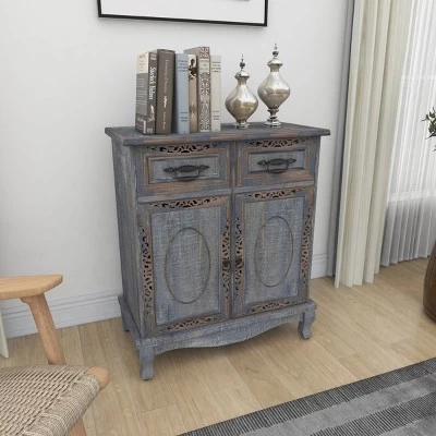 Vintage Wood Cabinet Gray - Olivia & May 11 Vintage Wood Cabinet Gray - Olivia & May - Image 9