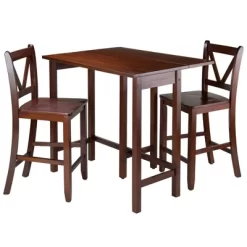 3pc Lynnwood Set Drop Leaf Counter Height Dining Sets With Counter Stools Wood/Walnut - Winsome