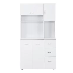 HOMCOM 66" Buffet With Hutch, Freestanding Kitchen Pantry With 2 Large Cabinets, 1 Pull Up Cabinet, 3 Drawers & Wide Countertop, White -Baxton Studio Store GUEST 9e426c46 732f 4b67 bba6 186c89a8e29e