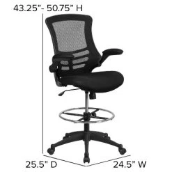 Flash Furniture Mid-Back Black Mesh Ergonomic Drafting Chair With Adjustable Foot Ring And Flip-Up Arms -Baxton Studio Store GUEST 9e5085db 0ca3 478e be77 a16d0d3eb8f5