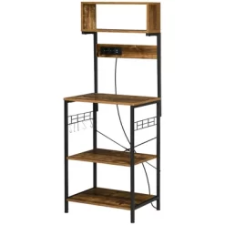 HOMCOM Kitchen Baker's Rack With Power Outlet, USB Charger, Microwave Stand, Coffee Bar With Adjustable Shelves, 5 Hooks, Rustic Brown -Baxton Studio Store GUEST a2da96e7 fdd3 4a80 afe5 21878c0dfc30