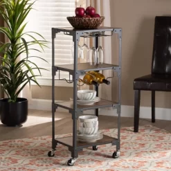 4 Tier Victor Wood And Metal Mobile Wine Cart Walnut/Black - Baxton Studio 12 4 Tier Victor Wood And Metal Mobile Wine Cart Walnut/Black - Baxton Studio -Baxton Studio Store GUEST a3e46ee2 fb12 4a86 8b54 cbc369d1975a