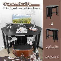Costway Wooden Corner Desk With Drawer Computer PC Table Study Office Room Black -Baxton Studio Store GUEST a3e520bb 90a5 4be3 8de4 d69da3a72a97
