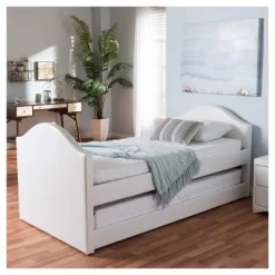 Twin Alessia Faux Leather Upholstered Daybed With Guest Trundle Bed White - Baxton Studio -Baxton Studio Store GUEST a54898a3 ceaf 4e3c 8568 bd4fbfed9189
