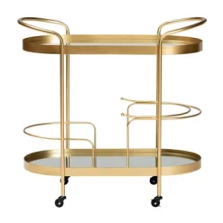Kamal Glam Brushed Metal And Mirrored Glass 2 Tier Mobile Wine Bar Cart Gold - Baxton Studio -Baxton Studio Store GUEST a54c422e fedf 4da8 873e 3dbd2828b735