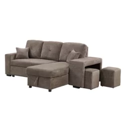 95" Pull Out Sleeper Sofa, Reversible L-Shape Sectional Couch With Storage Chaise And 2 Stools-ModernLuxe -Baxton Studio Store GUEST a7045a70 b3ce 41ea 9bcc 66291e10eda9