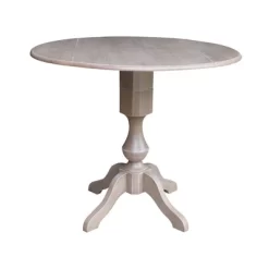 Kayden Round Dual Drop Leaf Pedestal Table Washed Gray Taupe - International Concepts -Baxton Studio Store GUEST a7085c78 7327 44a8 8126 6d29b88f9543