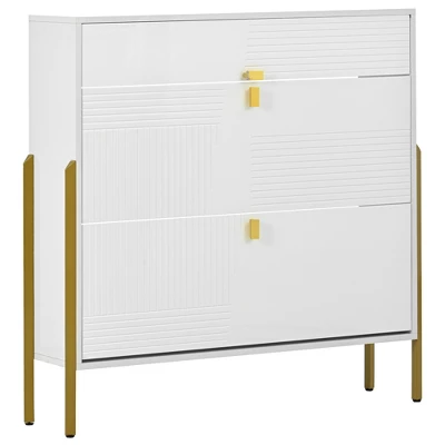 39" Modern Freestanding Shoe Cabinet With 2 Flap Drawers And 1 Slide Drawer - ModernLuxe 5 39" Modern Freestanding Shoe Cabinet With 2 Flap Drawers And 1 Slide Drawer - ModernLuxe - Image 3
