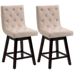 HOMCOM Bar Stools Set Of 2, Swivel Bar Chairs, 25.5" High Fabric Tufted Breakfast Barstools For Kitchen Counter, Beige -Baxton Studio Store GUEST a8ecfc04 6b24 4b5c 862c 6b2e4a0281a5
