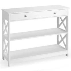 Costway 3-Tier Console Table X-Design Sofa Entryway Table With Drawer & Shelves Gray Espresso -Baxton Studio Store GUEST a964c1cc f40f 40c2 bfcb ab9a20fe98d0