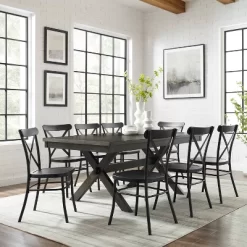 9pc Hayden Extendable Dining Set With Camille Chairs Matte Black/Slate - Crosley