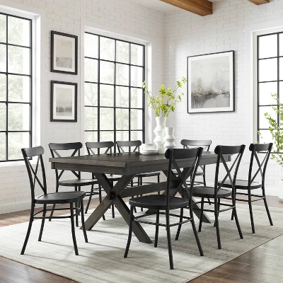 9pc Hayden Extendable Dining Set With Camille Chairs Matte Black/Slate - Crosley 3 9pc Hayden Extendable Dining Set With Camille Chairs Matte Black/Slate - Crosley