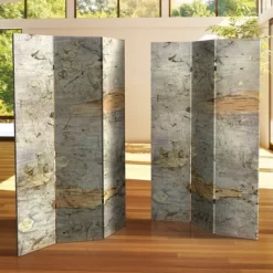 6" Double Sided Pale Forest Canvas Room Divider Gray - Oriental Furniture