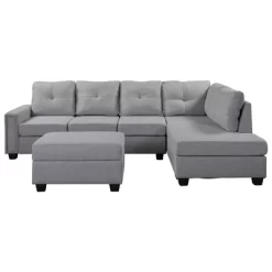 108" Reversible L-Shape Sectional Sofa Couch With Storage Ottoman-ModernLuxe -Baxton Studio Store GUEST ad1c856a 1ef9 49cf 8a82 908837822cc2