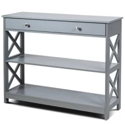 Costway 3-Tier Console Table X-Design Sofa Entryway Table With Drawer & Shelves Gray Espresso -Baxton Studio Store GUEST ad2b7aeb a4c1 47c0 9ed6 ca90c6228fae