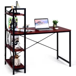 Costway 47.5'' Compact Computer Desk With 4-Tier Storage Bookshelves For Home Office -Baxton Studio Store GUEST ad76e0d6 9c1b 483c ba4a 5ea908b9d54f