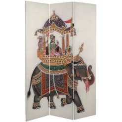 6" Double Sided Raja's Elephant Canvas Room Divider - Oriental Furniture
