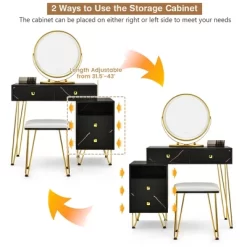 Costway Vanity Table Stool Set Dimmer LED Mirror Large Storage Cabinet Drawer Walnut BlackBrownWhite -Baxton Studio Store GUEST ae89de08 997e 4adf 8de1 36e2331f6fc0