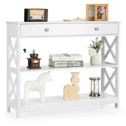 Costway 3-Tier Console Table X-Design Sofa Entryway Table With Drawer & Shelves Gray Espresso -Baxton Studio Store GUEST aed38761 874a 49b0 9c6d 29c835d18cf0