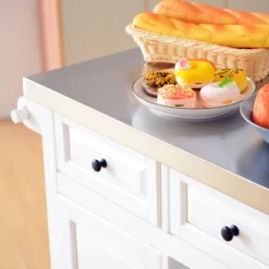 HOMCOM Rolling Kitchen Island On Wheels With Stainless Steel Top, Spice Rack & Drawers, Utility Portable Multi-Storage Cart On Wheels -Baxton Studio Store GUEST af546dda 3d1e 4c84 ae3b e92b961a8a2c