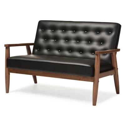 Sorrento Mid-Century Retro Modern Faux Leather Upholstered Wooden 2 Seater Loveseat - Baxton Studio 6 Sorrento Mid-Century Retro Modern Faux Leather Upholstered Wooden 2 Seater Loveseat - Baxton Studio - Image 4