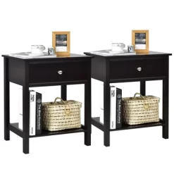 Costway 2PCS 2-Tier Nightstand Modern Side End Table W/ Drawer & Open Shelf -Baxton Studio Store GUEST b7a62e9d 18ca 45bf a244 beffd74a8c06