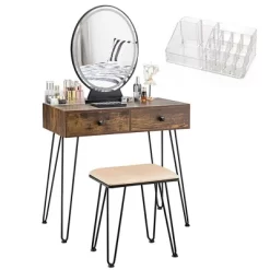 Costway Vanity Makeup Dressing Table W/ 3 Lighting Modes Mirror Touch Switch RusticCoffee -Baxton Studio Store GUEST bb711eb6 840e 4b42 a772 c1e870e90b25