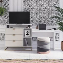 Kelly 4 In 1 Media Dresser White/Taupe - Paris Hilton X The Novogratz -Baxton Studio Store GUEST bd137fc6 ad77 4146 8d0d e7c698e5a9db