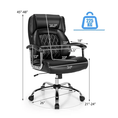 Costway 500LBS Adjustable Office Chair Adjustable Leather Task Chair Black 3 Costway 500LBS Adjustable Office Chair Adjustable Leather Task Chair Black