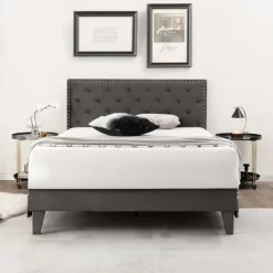 Costway Bed Frame Upholstered Platform Bed With Tufted Headboard Mattress Foundation