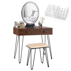 Costway Vanity Makeup Dressing Table W/ 3 Lighting Modes Mirror Touch Switch RusticCoffee -Baxton Studio Store GUEST be287d4b 0aee 4ec4 9b5e 80fce6ac957e