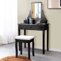 Costway Square Mirror Dressing Table Set Makeup Vanity For Bedroom, Living Room White/Black -Baxton Studio Store GUEST be4a8a02 6684 4be9 9fd8 de45f69d8beb