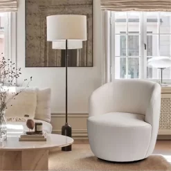 Bella 28'' Seat Width Contemporary Farmhouse,Upholstered Linen Swivel Chair, Armrest 360° Swivel Nursery Chair-The Pop Maison -Baxton Studio Store GUEST be94841d 5222 448f ab99 03c505637a68