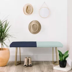 Colour Poems Color Block Lines Xi Bench Green/Gold - Deny Designs