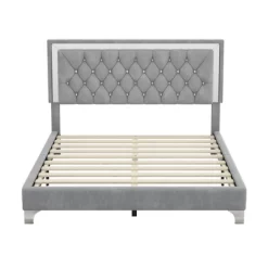 Queen Size Velvet Upholstered Platform Bed Frame With LED Lights And Tufted Headboard-ModernLuxe 10 Queen Size Velvet Upholstered Platform Bed Frame With LED Lights And Tufted Headboard-ModernLuxe -Baxton Studio Store GUEST c043f128 571c 41da a17f 3f1d41ccdc06
