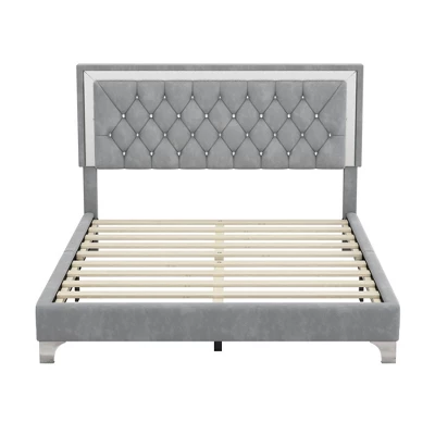 Queen Size Velvet Upholstered Platform Bed Frame With LED Lights And Tufted Headboard-ModernLuxe 5 Queen Size Velvet Upholstered Platform Bed Frame With LED Lights And Tufted Headboard-ModernLuxe - Image 3