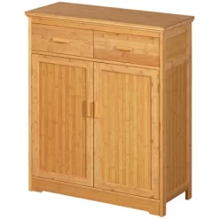 HOMCOM Bathroom Storage Cabinet, Bamboo Floor Cabinet Organizer With Doors And Adjustable Shelves, Natural -Baxton Studio Store GUEST c2bd6b15 b83e 4ecb ac1d f7f104489a0d