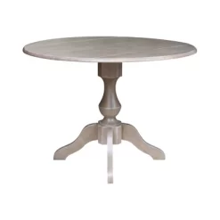 Kayden Round Dual Drop Leaf Pedestal Table Washed Gray Taupe - International Concepts