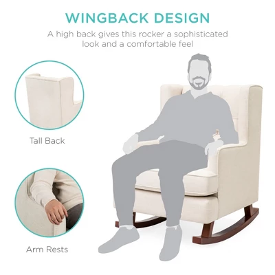 Best Choice Products Rocking Accent Chair, Tufted Upholstered Wingback For Home, Nursery W/ Wood Frame 4 Best Choice Products Rocking Accent Chair, Tufted Upholstered Wingback For Home, Nursery W/ Wood Frame - Image 2