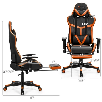 Costway Massage Gaming Chair Reclining Racing Chair With Lumbar Support &Footrest Orange 3 Costway Massage Gaming Chair Reclining Racing Chair With Lumbar Support &Footrest Orange