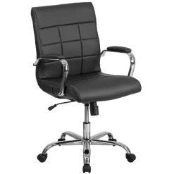 Emma And Oliver Mid-Back Vinyl Executive Swivel Office Chair With Chrome Base And Arms -Baxton Studio Store GUEST c74b01a3 8632 426c aebb 42cb18c886a9