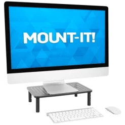 Mount-It! Metal Monitor Riser 2-Pack | Height Adjustable Computer Display And Laptop Stand For Desktop | Fits Up To 32" Screens, 44 Lbs. Capacity