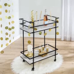 Honey-Can-Do 2 Tier Bar Cart Faux Marble -Baxton Studio Store GUEST c9ecbe54 ec90 4b60 910a 48352737f6e0