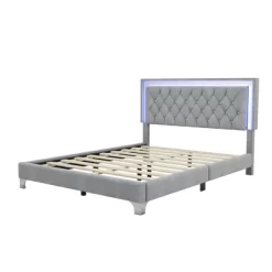 Queen Size Velvet Upholstered Platform Bed Frame With LED Lights And Tufted Headboard-ModernLuxe 12 Queen Size Velvet Upholstered Platform Bed Frame With LED Lights And Tufted Headboard-ModernLuxe -Baxton Studio Store GUEST cb1950e7 2ef2 4bdf bbd1 a42285dd785a