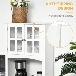 HOMCOM 67" Modern Buffet With Hutch, Louvered Kitchen Pantry Microwave Cabinet With Framed Glass Doors And 2 Drawers, White -Baxton Studio Store GUEST cd214aff 26a5 4e9a a74b 439396f2586c