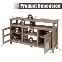 Costway 58'' TV Stand Entertainment Console Center W/ 2 Cabinets Up To 65'' GreyBlackWalnut -Baxton Studio Store GUEST cdc46a04 0e74 4780 b418 41144af9d12b
