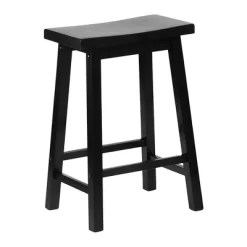 PJ Wood Classic Saddle-Seat 24" Tall Kitchen Counter Stools For Homes, Dining Spaces, And Bars W/Backless Seats, 4 Square Legs, Black (Set Of 8) -Baxton Studio Store GUEST ce63615f 5d56 4778 9964 c1e83101a2b2 1
