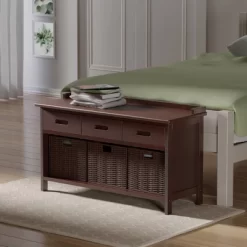 4pc Adriana Storage Bench With Baskets Walnut - Winsome -Baxton Studio Store GUEST ce7a208b 0e17 4143 b88f 825cce5612ac
