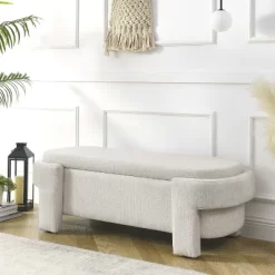 Karen- Large Storage Upholstered Linen Bench With Solid Wood Legs-Maison Boucle -Baxton Studio Store GUEST ce859481 296d 4b83 906d a48d468b7d02