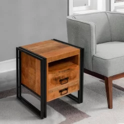 2 Drawer Wooden Farmhouse Side Table With Open Cubby And Iron Frame Brown/Black - The Urban Port 11 2 Drawer Wooden Farmhouse Side Table With Open Cubby And Iron Frame Brown/Black - The Urban Port -Baxton Studio Store GUEST cea38cfb 81bb 45fd 8627 56c24edce03f
